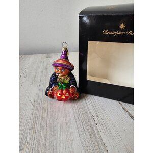 Radko bearwitched Jr Witch Halloween pumpkin ornament vintage glass sparkle purp